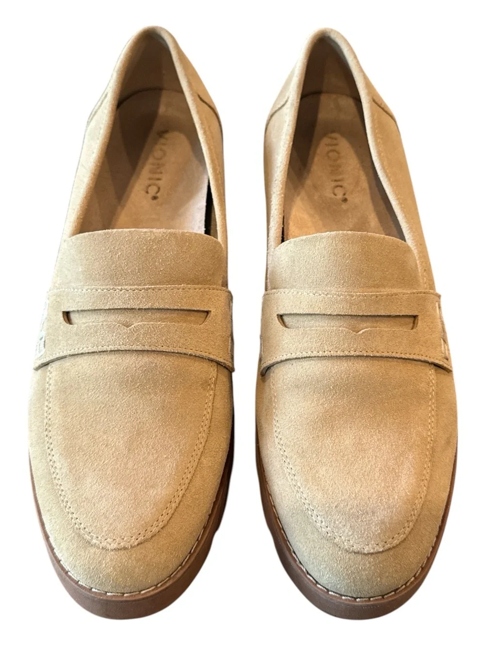 Vionic Cheryl II Sand Suede Penny Loafers Lug Sole Comfort Shoes Size 9.5